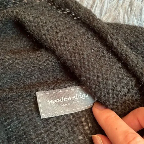 Wooden Ships Charcoal Open Front Wool Mohair Cardigan Size S M - Picture 2 of 5